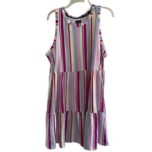 Gap Tank Top Multi-Striped Rainbow Dress Sleeveless Crew Neck Knee Length L NWT